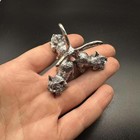 Vintage Inspired Brass Cat Sphere Stand Kittens Crystal Ball Holder Silver Small