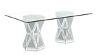 New Modern Dining Room 7pcs Glass Top Metal Base Table   Ivory Chairs Set Ina4