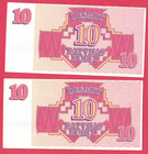 Latvia Lettland Consecutive Numbers Pair 10 Rublu 1992 P  38  Unc 5726