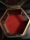 Vintage Ormolu Jewelry Casket Footed Gold Filigree Hinged Beveled Glass Top