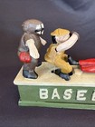 Cast Iron Baseball Mechanical Coin Bank Sliding To Home Plate 1995 Reproduction