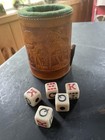 Vintage Hand Tooled Felted Leather Cup Mexico Poker Bakelite Dice Set Casino