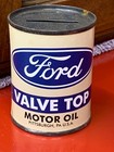  ford Valve Top Motor Oil  Small Size Metal Oil Can coin Bank Nice Condition