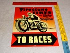 Vintage Firestone Tires Motorcycle Races 12  Porcelain Metal Gasoline   Oil Sign