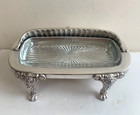 Fb Rogers Silverplate Footed Butter Dish Rolltop Lid Glass Insert Mid-century