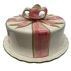 Vtg Alabaster For Portugal Ribbons   Bows 1996 Ceramic Cake Plate Cover 12    Dia