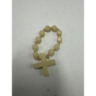 Vintage Italy Rosary Finger Ring Cream Cross Beads Religious Prayer Small