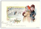 1890 Christmas Greeting Woolson Spice Co  Lion Coffee Children Ice Skating Pond