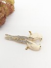 Vintage Love Bird Birds Brooch Pin Rhinestone Gold Tone Cream Enamel 