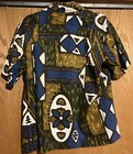 Vintage The Hawaiians Tiki Blue White Khaki Floral Hawaiian Shirt L