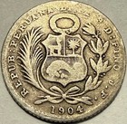 Peru - Un Dinero - 1904 J f  - Km-204 -  900 Silver - Free Usa Shipping 
