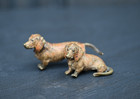 Antique 1900s Austrian Vienna Cold Painted Bronze Figure Of Two Dachshund Dogs