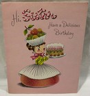 Vtg 1953 Norcross Birthday Card Cupcake Candy Girl Candy Cane Word Art Sister