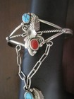 Native Navajo Sterling Slave Bracelet Turquoise Coral Ring Size 7 1 2