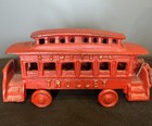 Vintage Cast Iron Horse Drawn Hometown Red Trolley Antique Style Toy