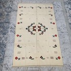 Vintage Handwoven Serape Wool Blanket 72 X 42 Beige Mexican Saltillo Throw Wrap