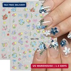 3 Sheets Spring Summer Flower Nail Stickers For Nail Art 5d Embossed Colorful Fl