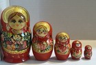 Vintage Hand-painted Wooden Set Of 5 Matryoshka Russian Nesting Dolls d 