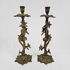 Antique Brass Candlestick Pair Gilt Floral Vine 1800 s Art Nouveau Candle Holder
