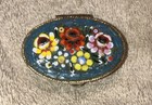 Vtg Italian Floral Micro Mosaic Brass Trinket Pill Box W hinged Lid Gorgeous  