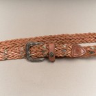 Vintage Braided Leather Belt Women M Brown Silver Buckle Western
