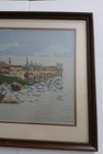 Vintage Needlepoint Tapestry Seaside Port Double Matted Framed Signed Dated