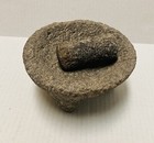 Vintage 1970s Mexican Volcanic Lava Rock Molcajete Mortar   Pestle 7 5    Heavy 00