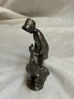 Michael Ricker Pewter Figure Girl With Bonnet And Goose 1991