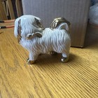 Vintage Porcelain Pekingese Dog Figurine White Gold Gilt Hand Painted