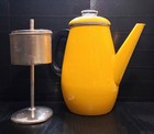 Vintage M Kamenstein Yellow Enamel Coffee Percolator Pot Mid Century Modern Mcm
