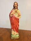 Vtg Religious Catholic 8  Chalkware Jesus Bleeding Heart Figure Statue