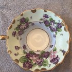Lefton China Hand-painted Teacup And Saucer Set  108 Green blue purple