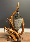 Folk Art Lamp Large Tree Branch Stone Pebbles Base Rustic Decor Vintage Light