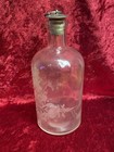 Vintage Etched Floral Glass Bottle   Decanter With Silver Cork Stopper