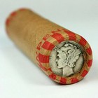 Old Us Silver Dime On One End   Wheat Penny Lincoln Cent Roll   Estate Coins