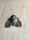 Vintage Art Nouveau Heavy Brass Single Inkwell Hinged Lid Porcelain Ink Pot Cup