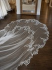 Ivory Lace Tulle Cathedral Length Wedding Veil With Lace Applique Edge