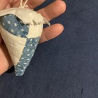 Strawberry Emery   Pincushion Indigo   White Quilt Piece Tattered Linen    cap   
