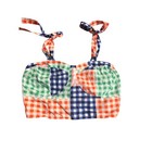 Patchwork Gingham 2 Piece Set Crop Top   Tiered Maxi Skirt Boho Multi-color 3xl