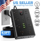 6 5ft Ultra-thin Extension Cord Surge Protector 16 Ac Power Strip Flat Plug 6usb