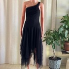 Vtg Y2k Black One Shoulder Mesh Handkerchief Dress Goth Whimsigoth Fairycore S