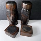 Vintage 1960s Hand Carved Wooden Warrior Statues Tiki Polynesian Figurines 11 5   