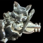 Vintage Cat And Fiddle Silvertone Hair Clip Barrette  Nursery Rhyme Kitty 50s