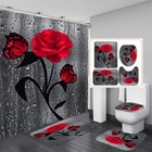 Retro Butterfly Rose Shower Curtain Bathroom Rug Set Bath Mat Toilet Lid Cover 