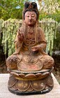 Antique 19th Century Chinese Goddess Guan Yin Carved Gilt Wood Buddha Statue