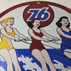 Vintage Union 76 Gasoline Sign - Porcelain Ski Show Gas Service Pump Sign
