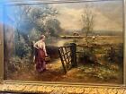 Large 19th Century Listed Ernest Walbourn 1872 - 1927 Girl In The Countryside