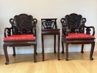 Pair Of Antique Chinese Carved Hongmu Dragon Motif Armchairs   Center Table Set