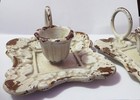 Pair Antique Victorian Cast Iron Chamber Candle Holders White Paint