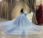Skly Blue Quinceanera Dress Ball Gown Sweetheart Beaded 3d Flower Prom Dress